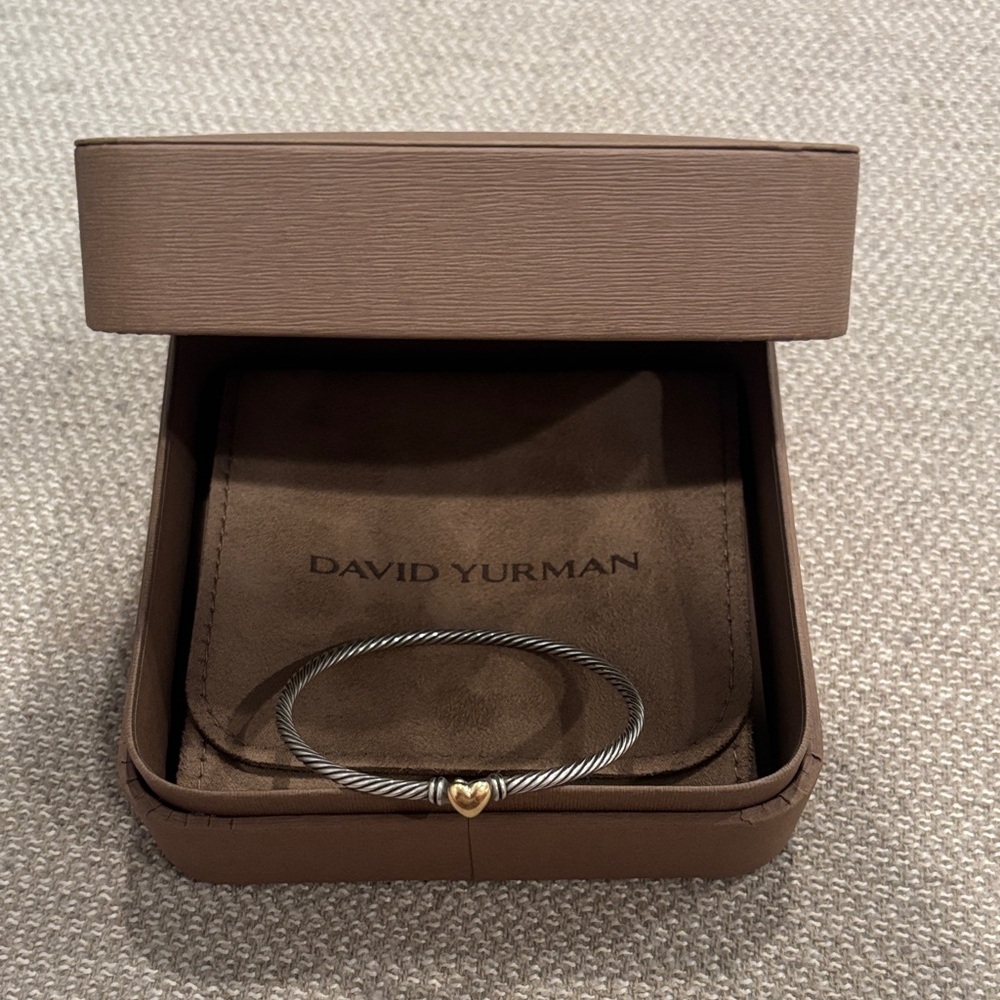 David Yurman Silver Cable Bracelet with Gold Heart